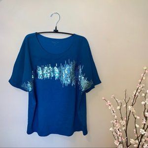 Coldwater Creek Teal Sequin Dolman Top